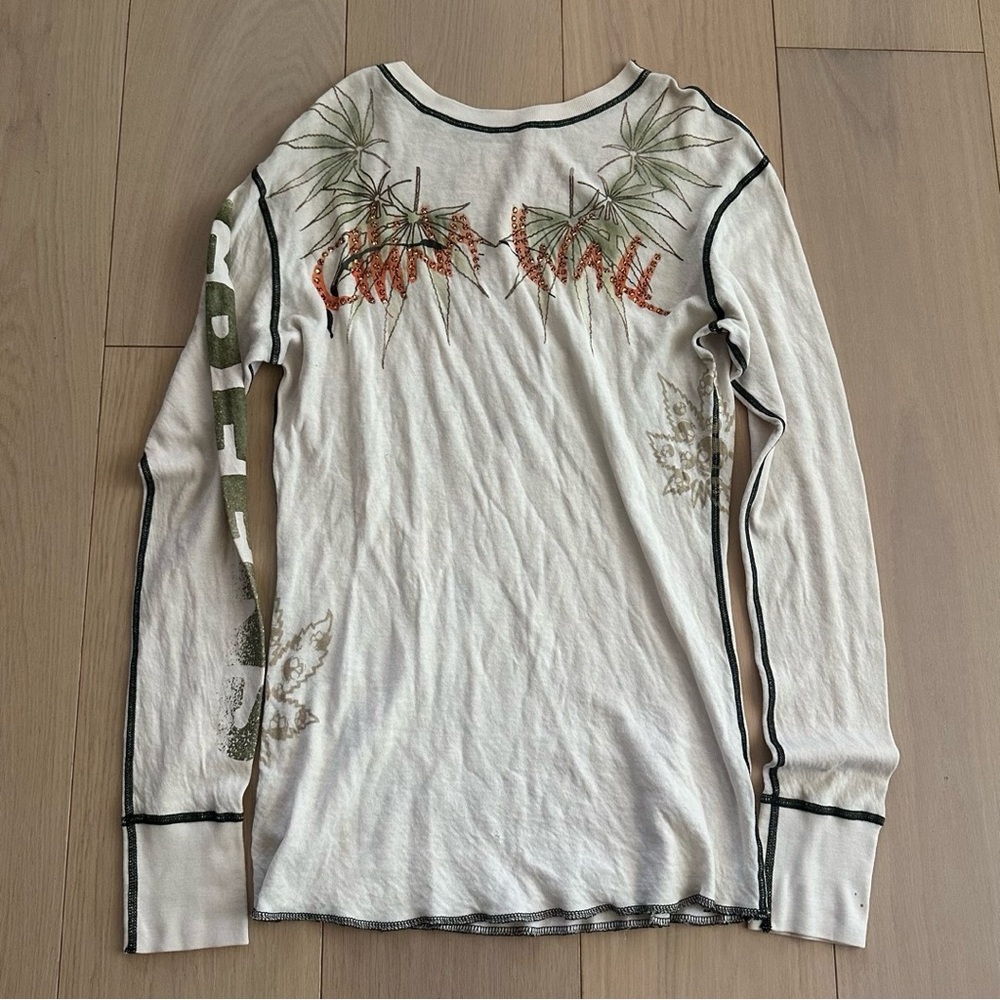 The Great China Wall Swarovski Crystal LA Greens Marijuana Leaf Long Sleeve
